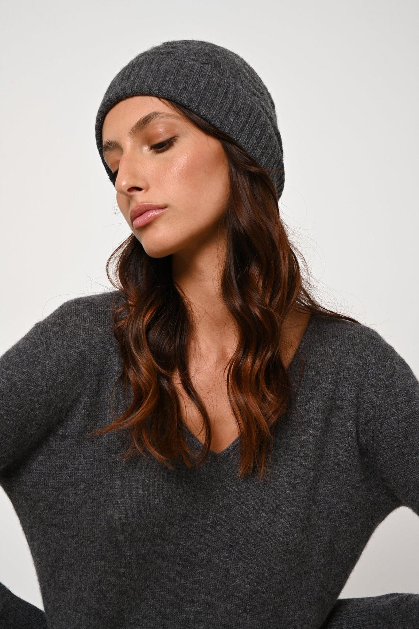 SCOTT 4-thread beanie anthracite mottled 100% cashmere