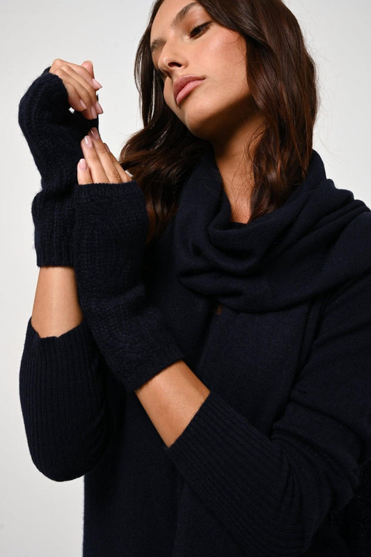 IRIS mittens 6 threads navy 100% cashmere