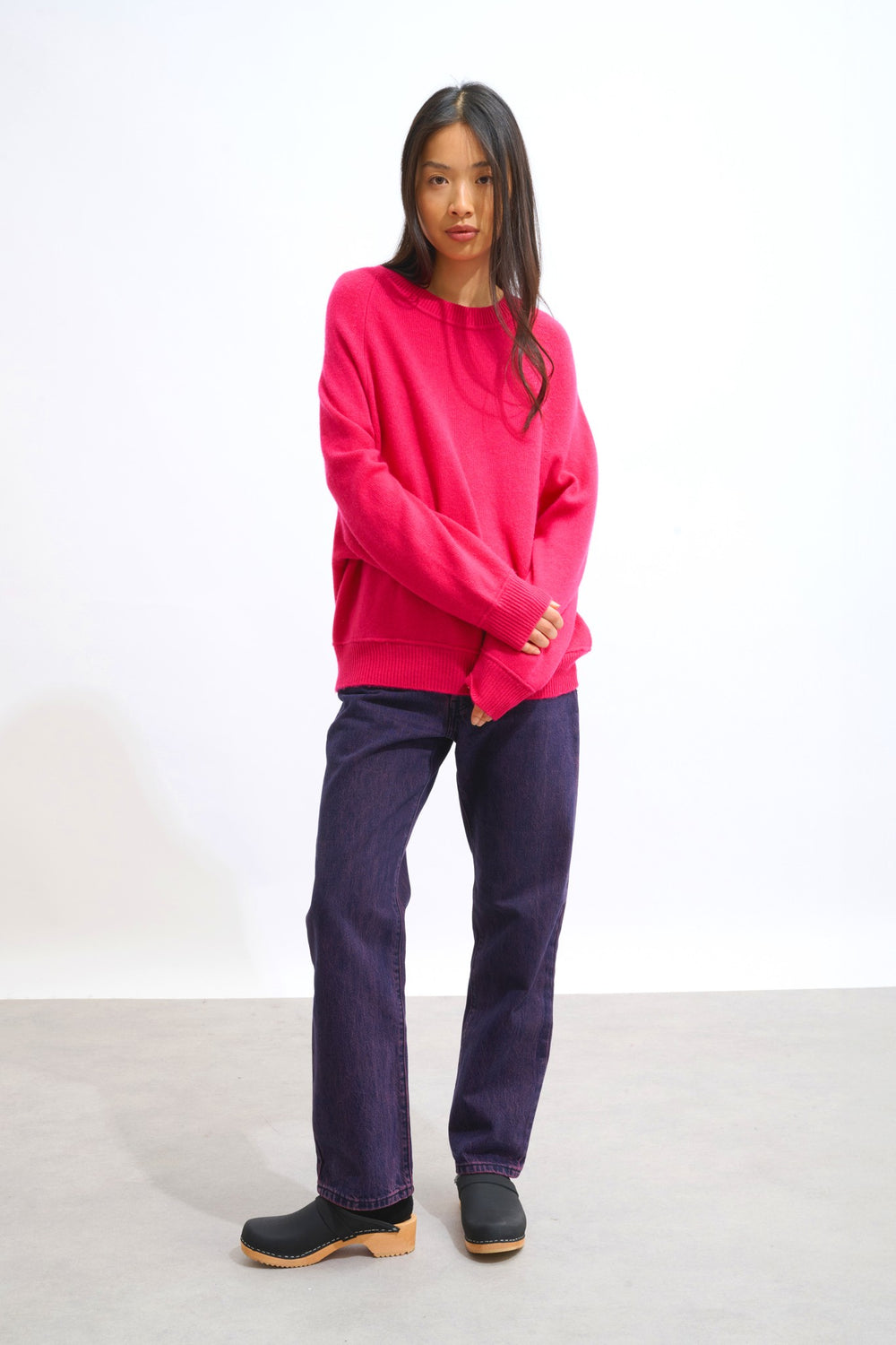 adoria pull col rond 4 fils fuchsia 100% cachemire