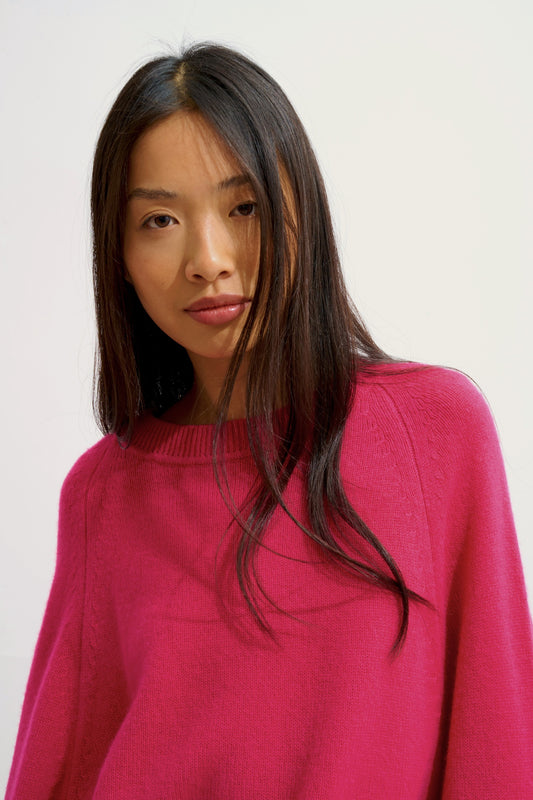 ADORIA pull col rond 4 fils fuchsia 100% cachemire