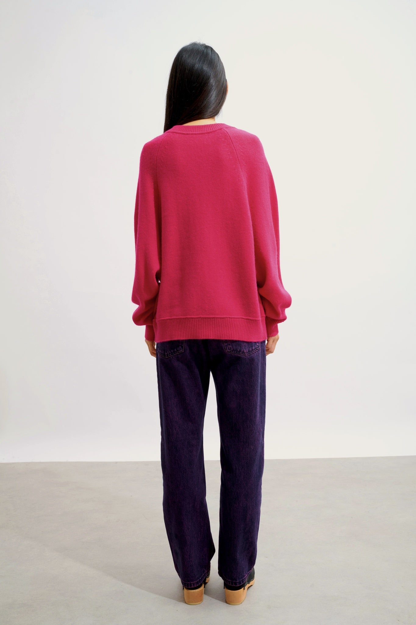 ADORIA pull col rond 4 fils fuchsia 100% cachemire