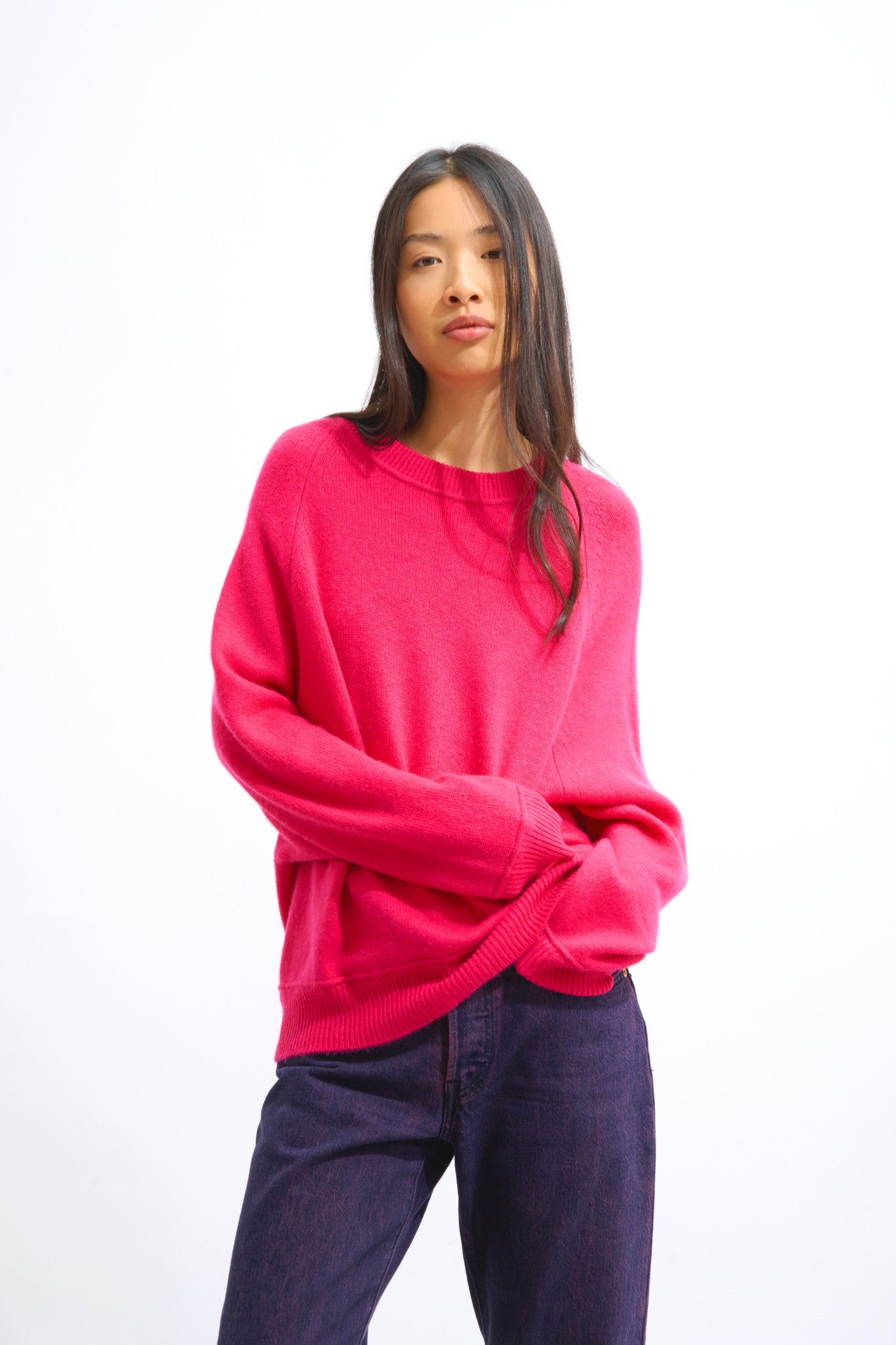 adoria pull col rond 4 fils fuchsia 100% cachemire