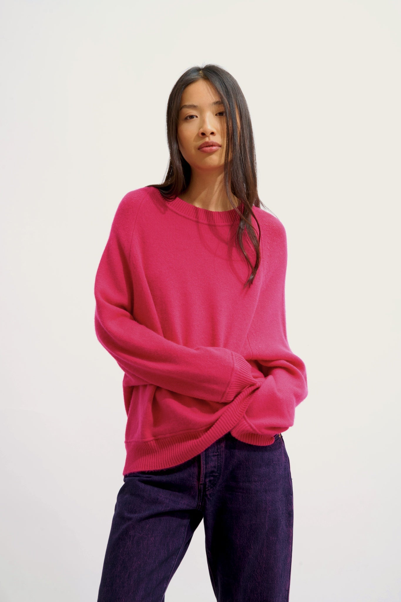 ADORIA pull col rond 4 fils fuchsia 100% cachemire