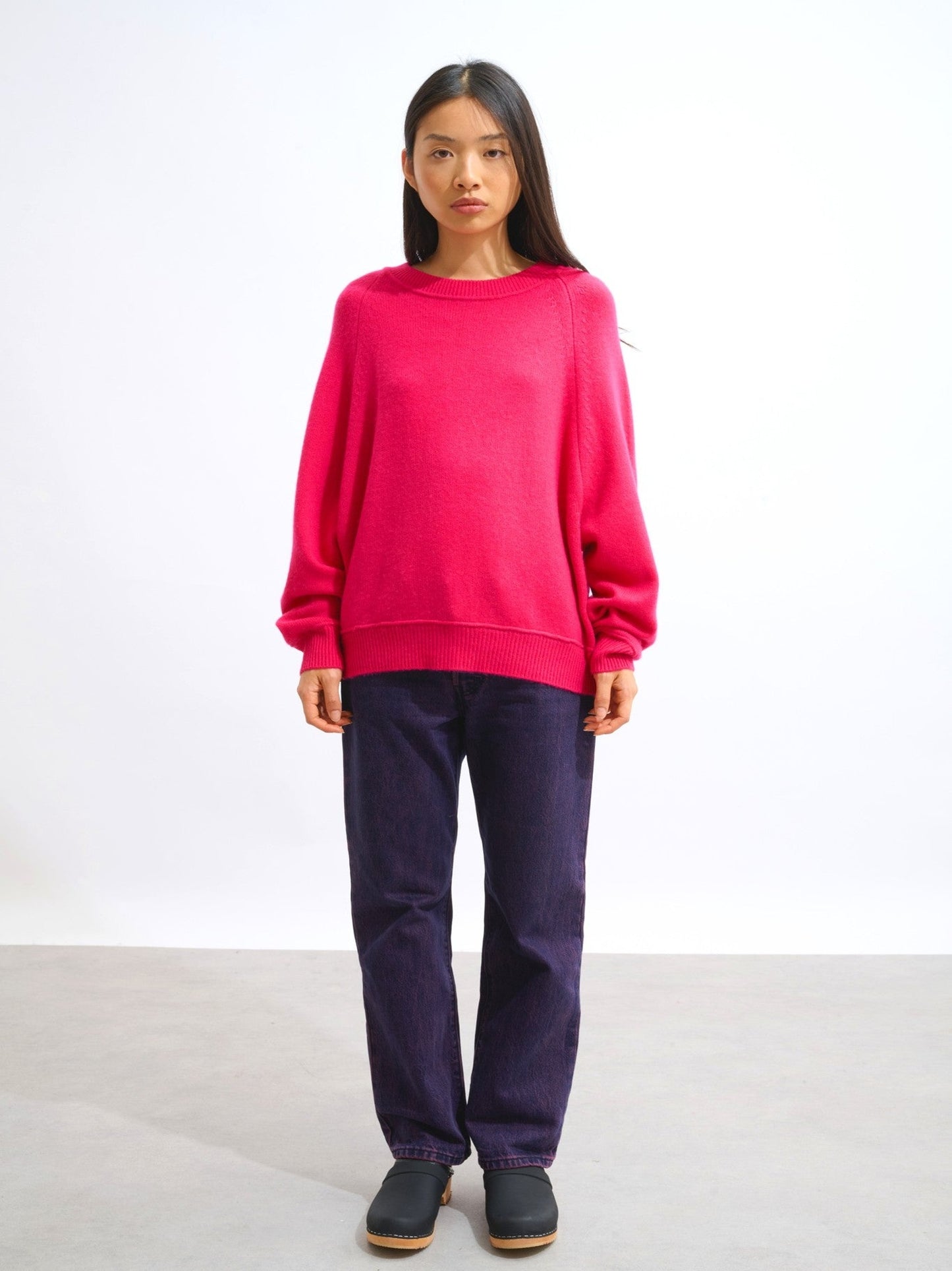 adoria pull col rond 4 fils fuchsia 100% cachemire