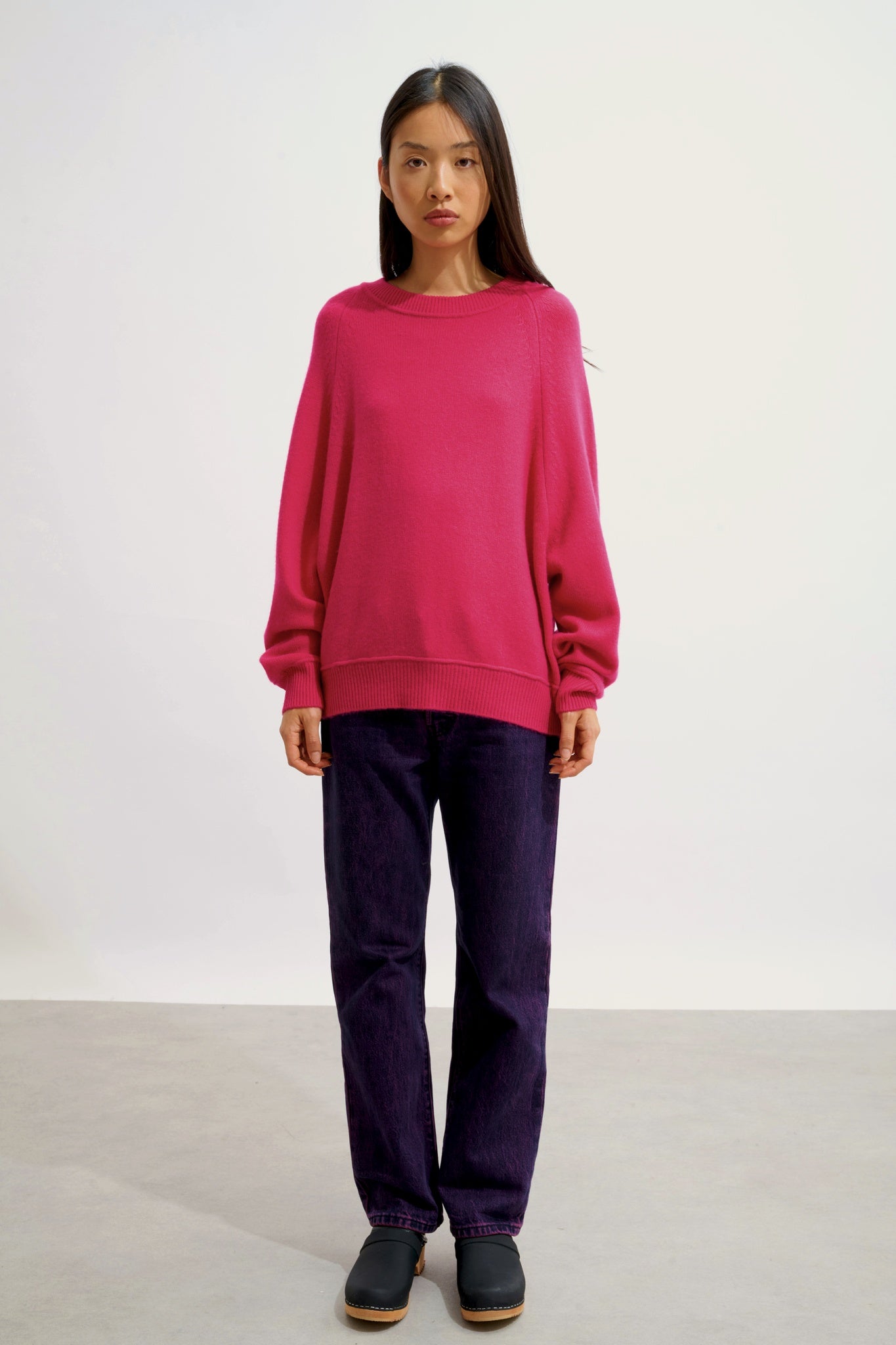 ADORIA pull col rond 4 fils fuchsia 100% cachemire