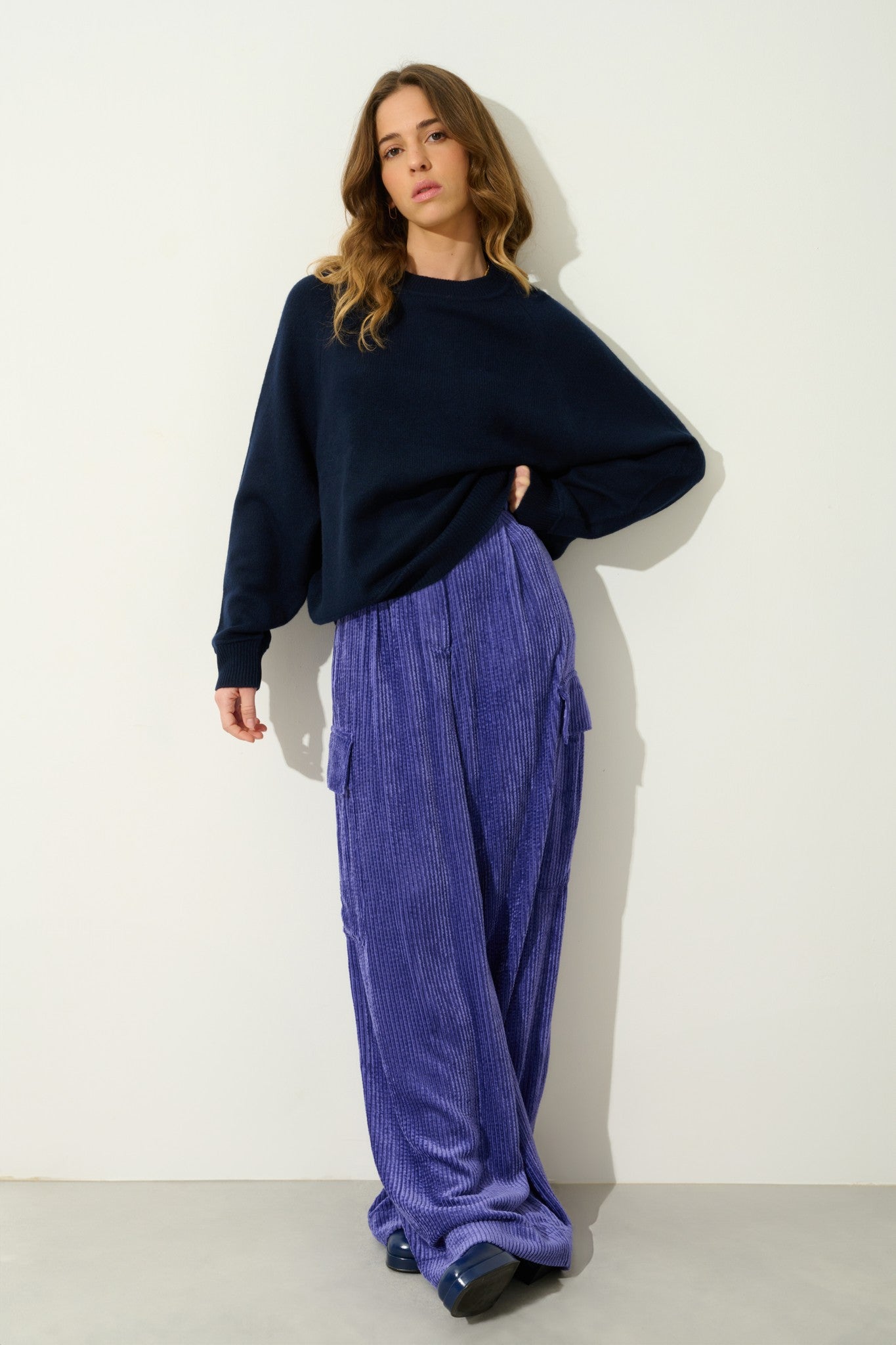 adoria pull col rond 4 fils navy 100% cachemire