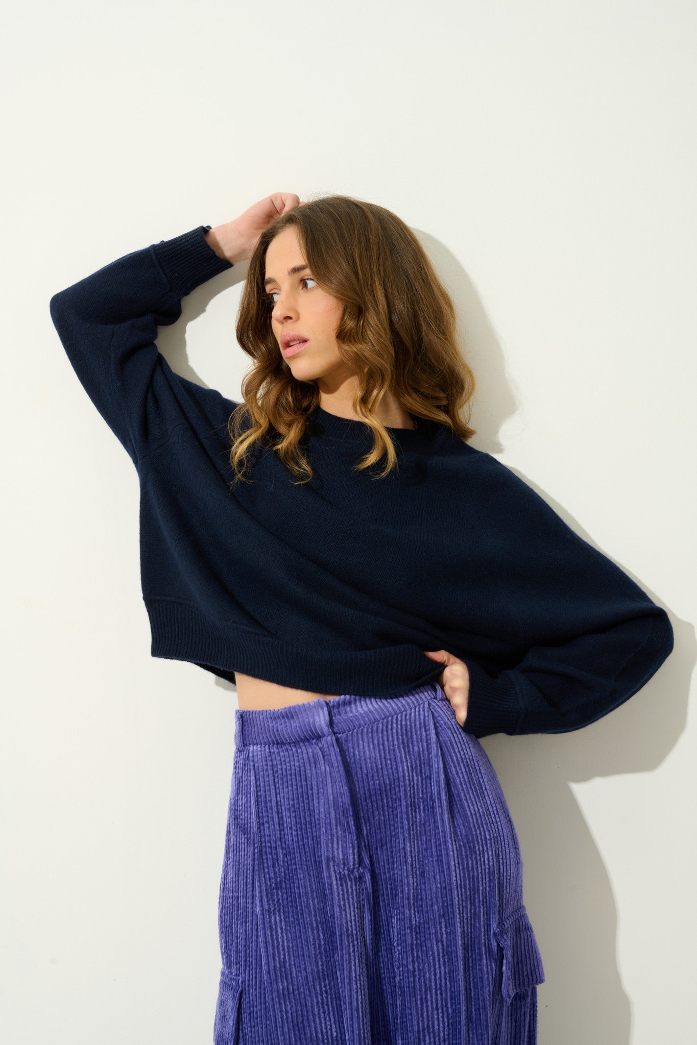 adoria pull col rond 4 fils navy 100% cachemire