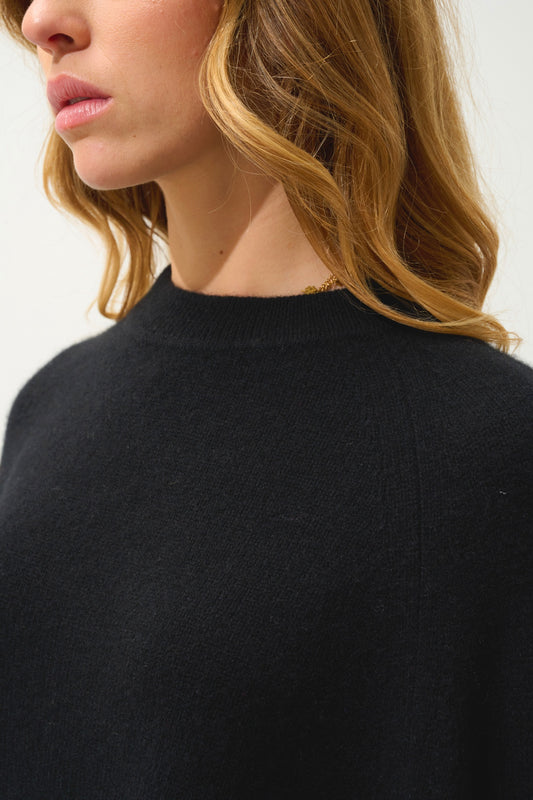 ADORIA 4-thread round-neck sweater black 100% cashmere