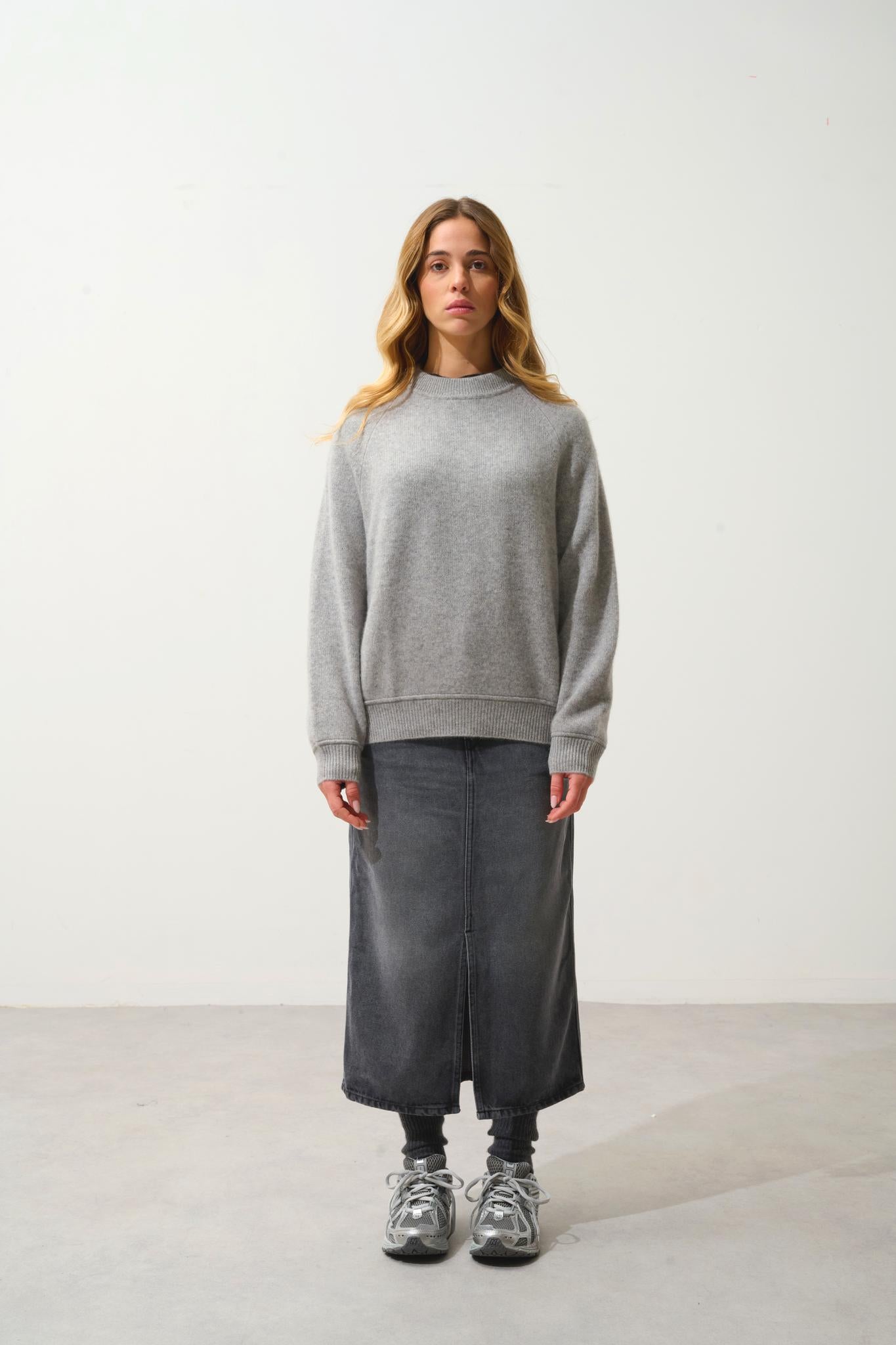 ADORIA 4-thread cloud mottled round-neck sweater 100% cashmere