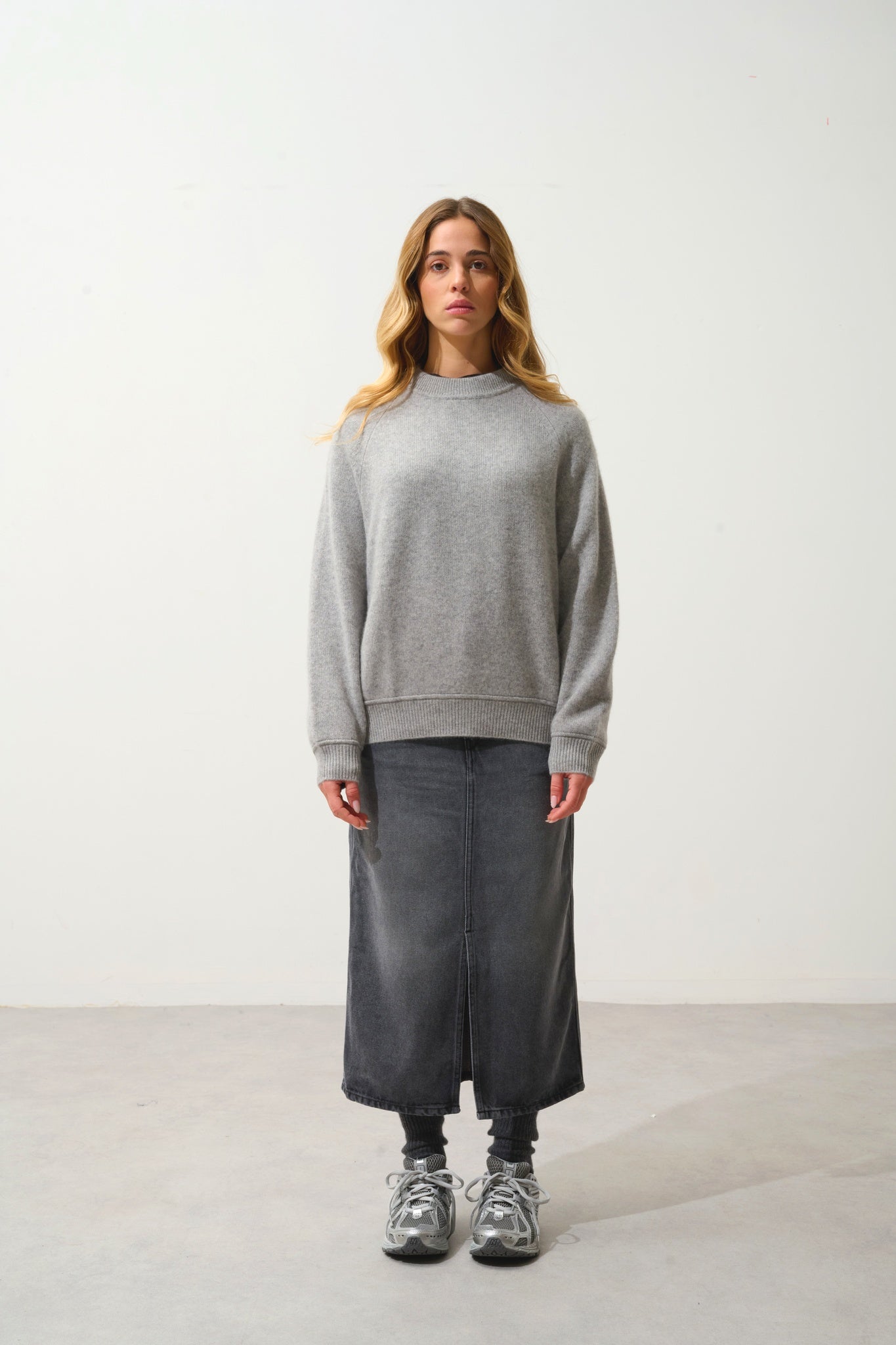 ADORIA Pullover mit Rundhalsausschnitt 4-fädig Wolke meliert 100% Kaschmir