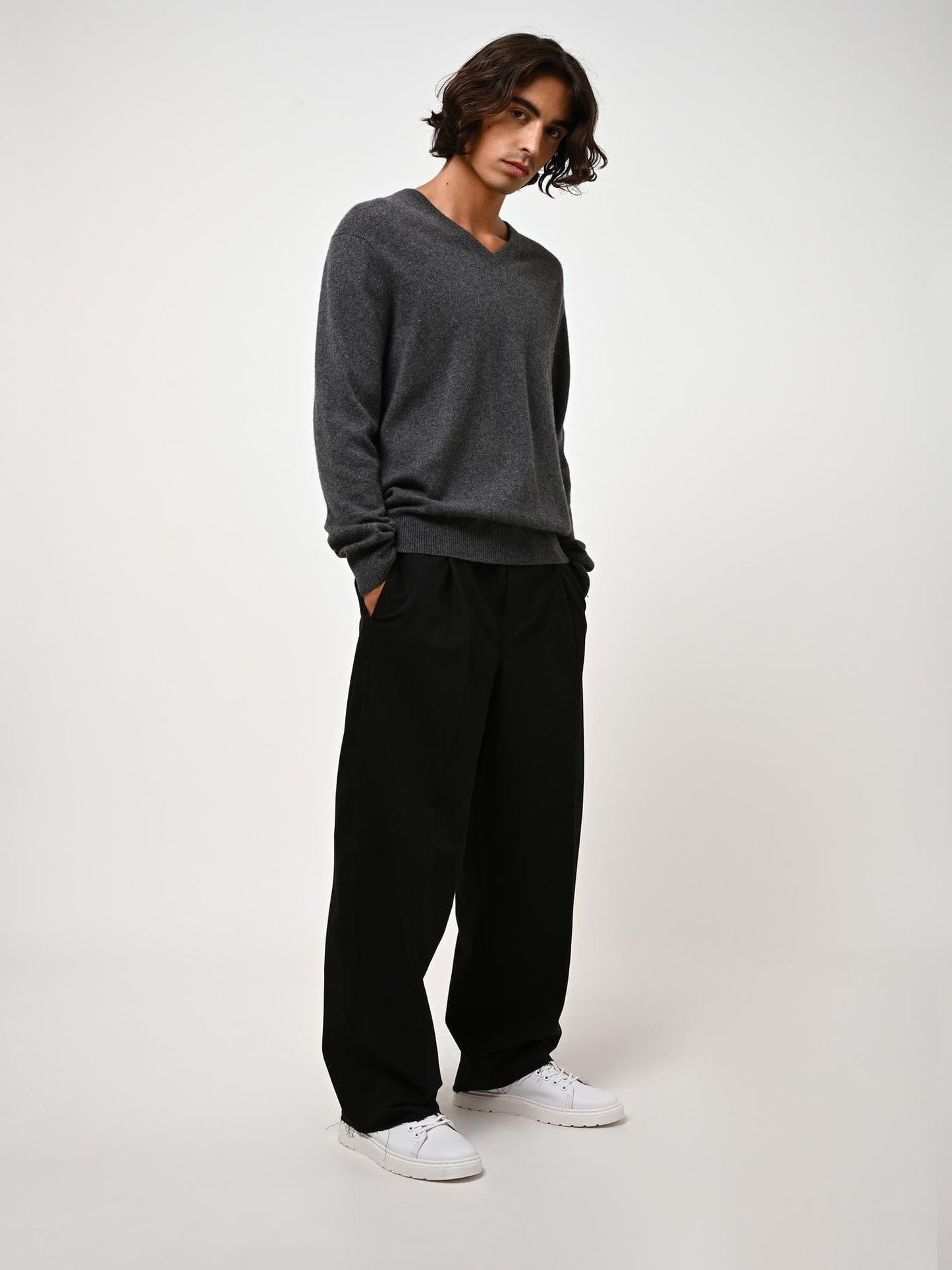 AGEL pull col v anthracite chiné 100% cachemire