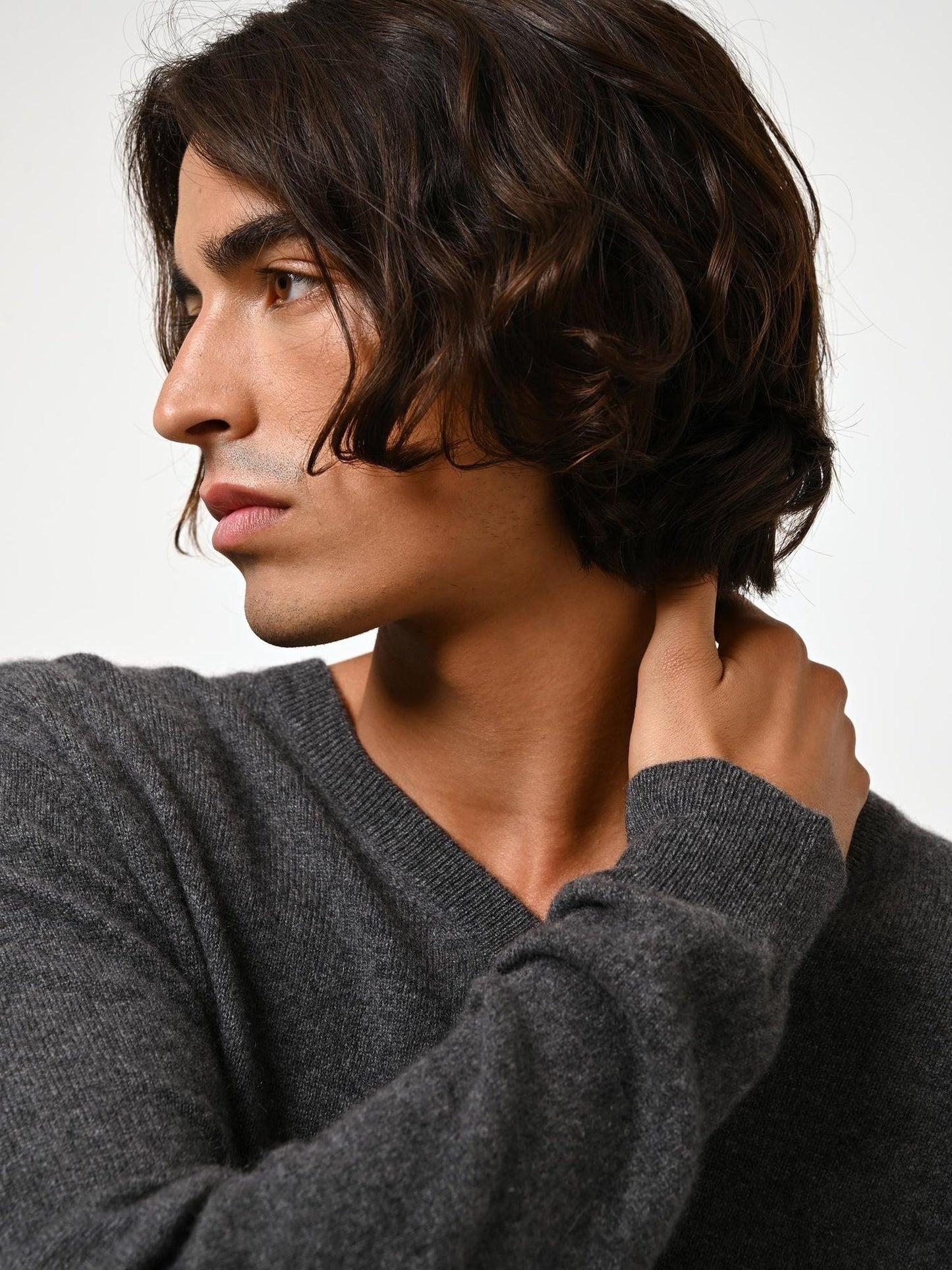 AGEL pull col v anthracite chiné 100% cachemire