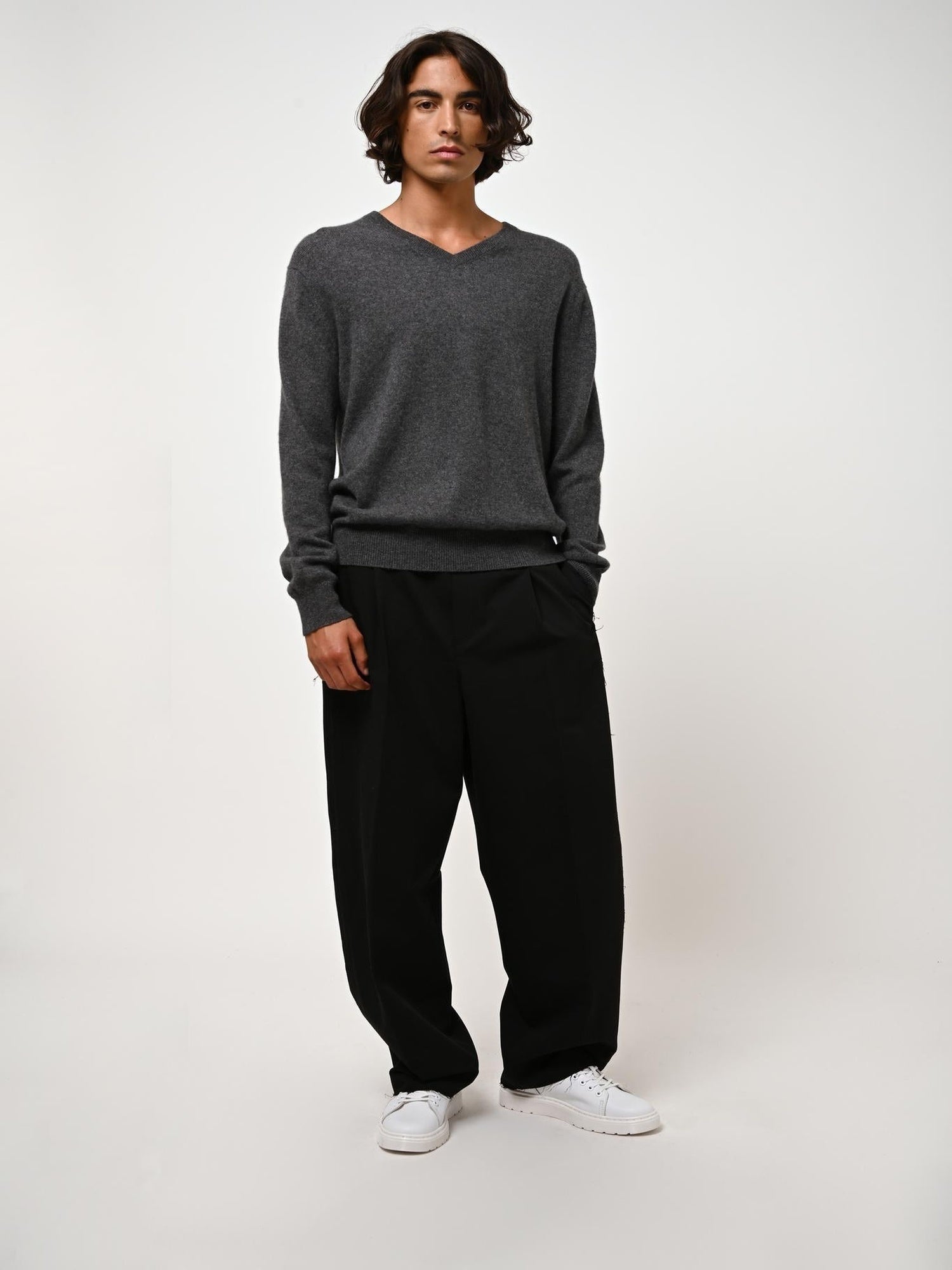 AGEL pull col v anthracite chiné 100% cachemire