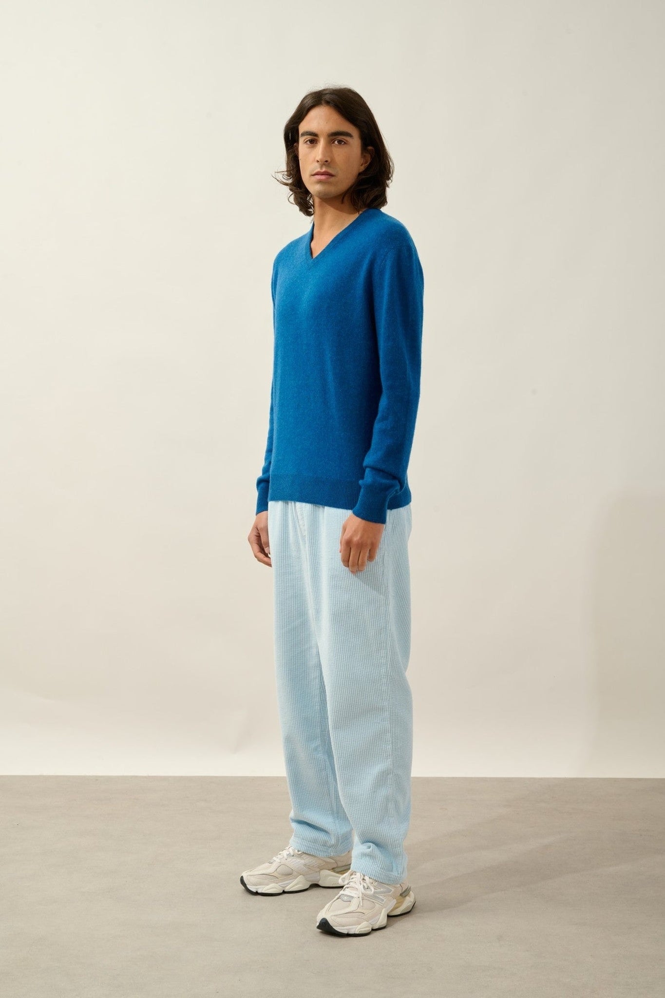 agel pull col v bleu chiné 100% cachemire