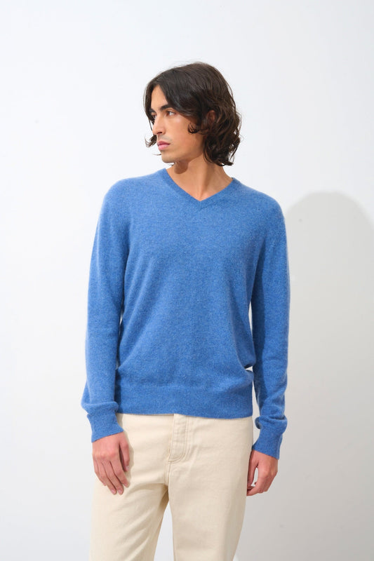 AGEL v-neck sweater denim blue 100% cashmere