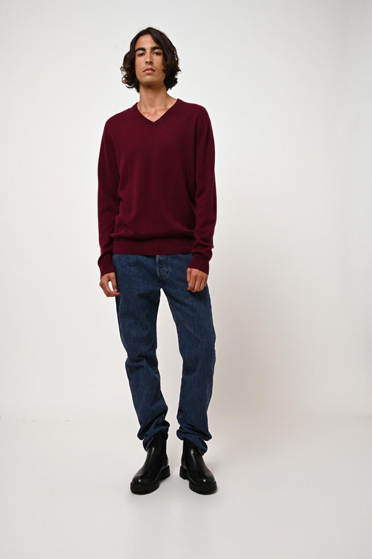 AGEL burgundy v-neck sweater 100% cashmere