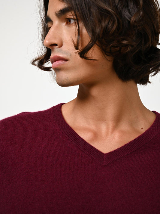 AGEL pull col v bordeaux 100% cachemire