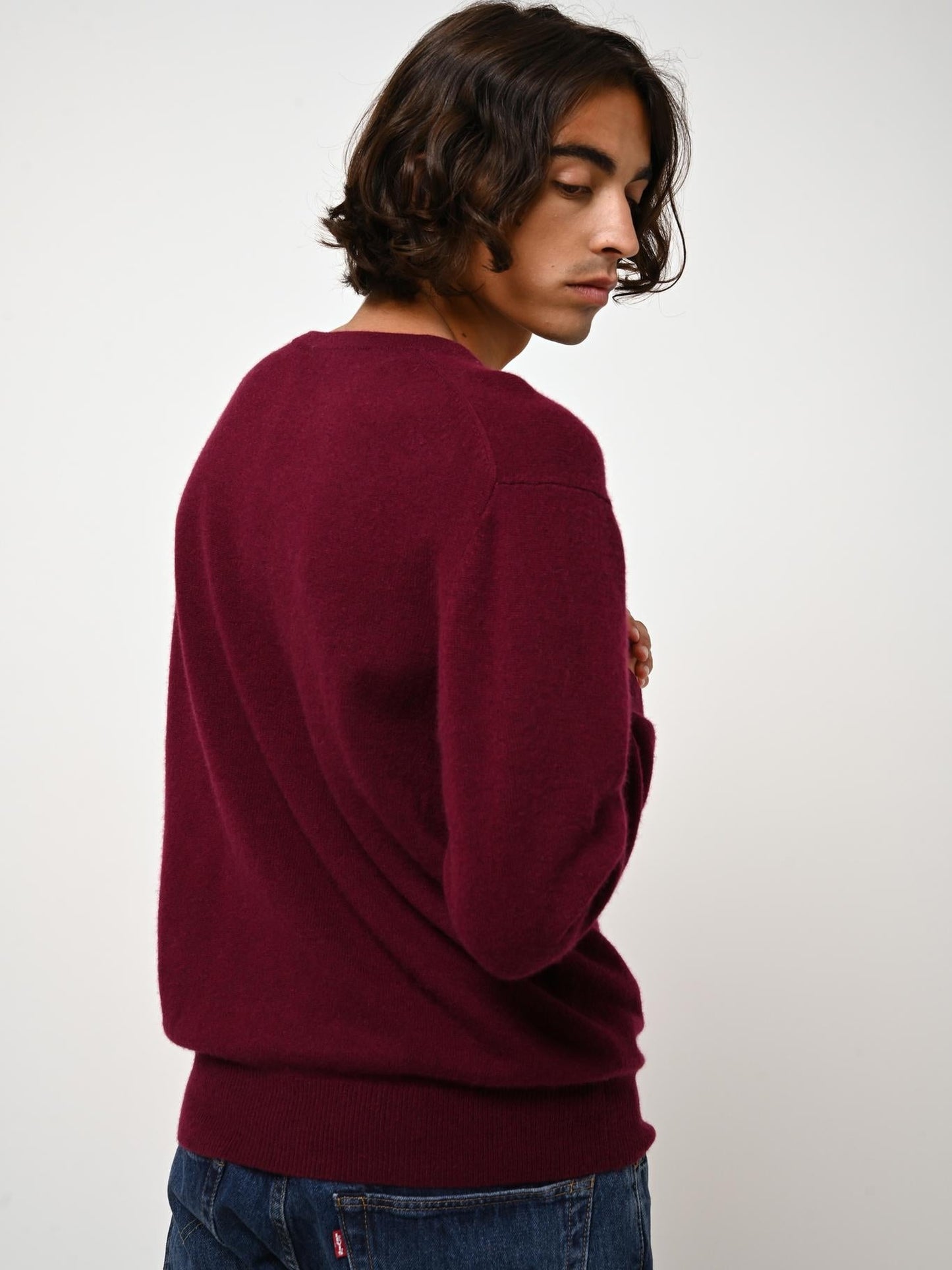 AGEL pull col v bordeaux 100% cachemire