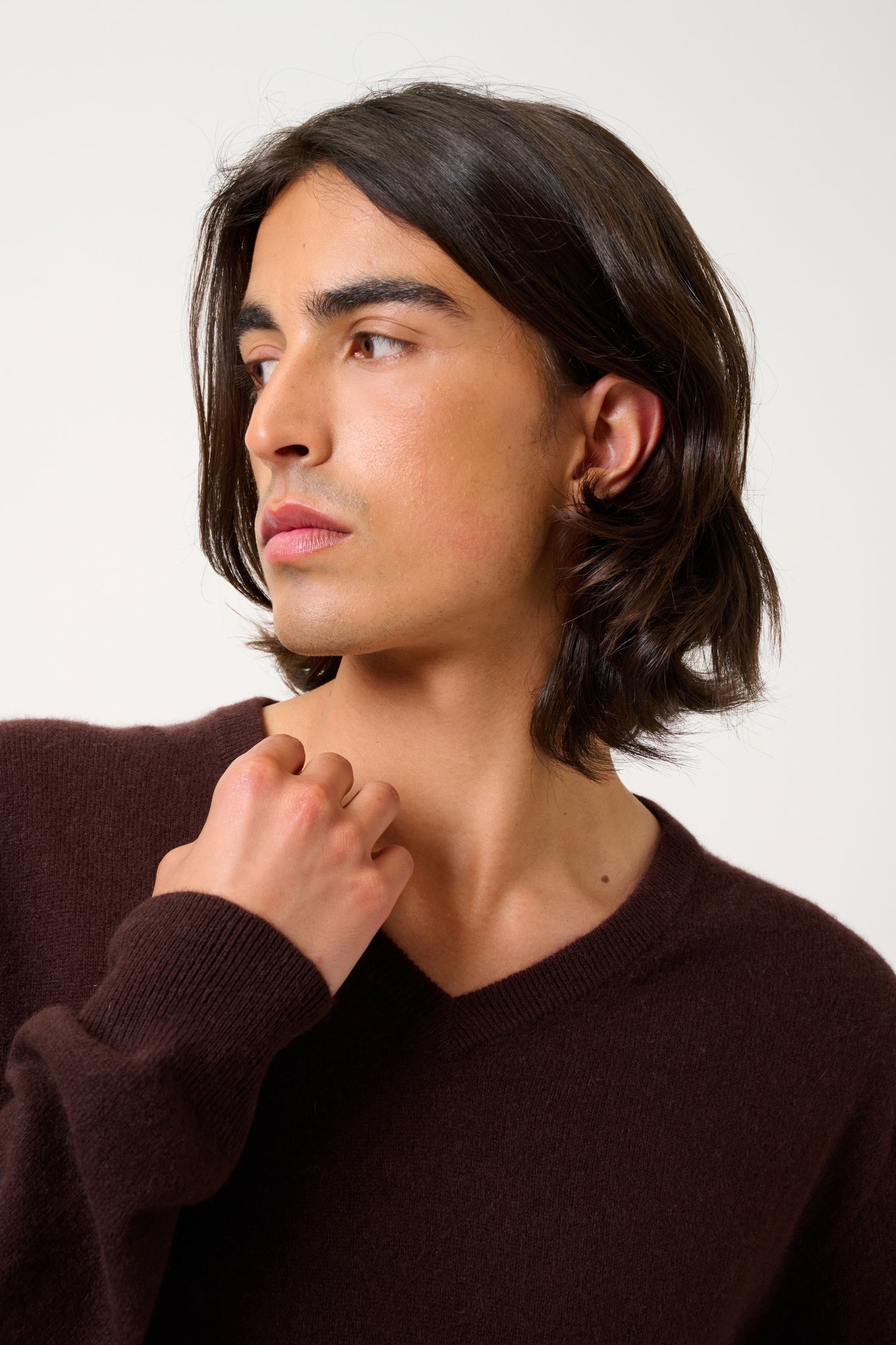 AGEL pull col v choco 100% cachemire