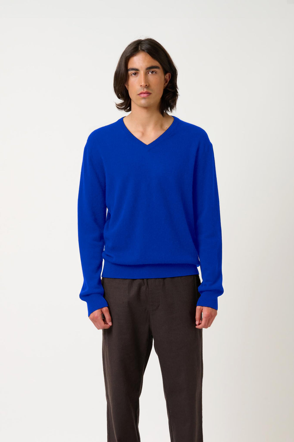 AGEL Indigo Pullover mit V-Ausschnitt, 100 % Kaschmir