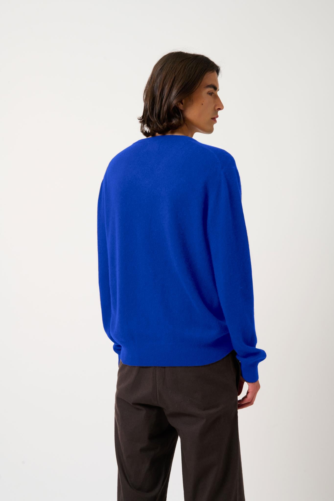 AGEL Indigo Pullover mit V-Ausschnitt, 100 % Kaschmir