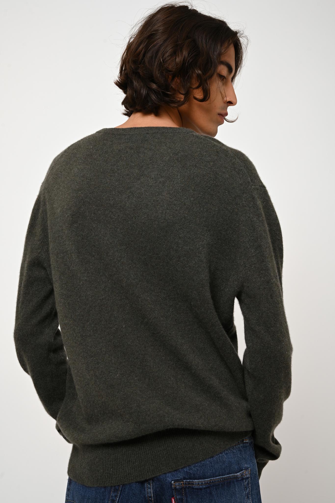 AGEL khaki mottled v-neck sweater 100% cashmere