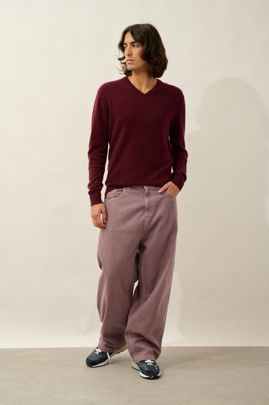 AGEL pull col v mûre 100% cachemire