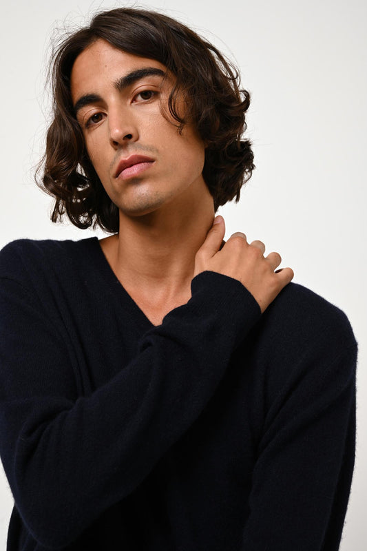 AGEL v-neck sweater navy 100% cashmere