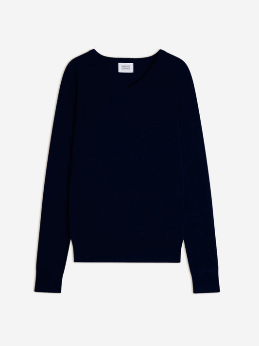 AGEL pull col v navy 100% cachemire