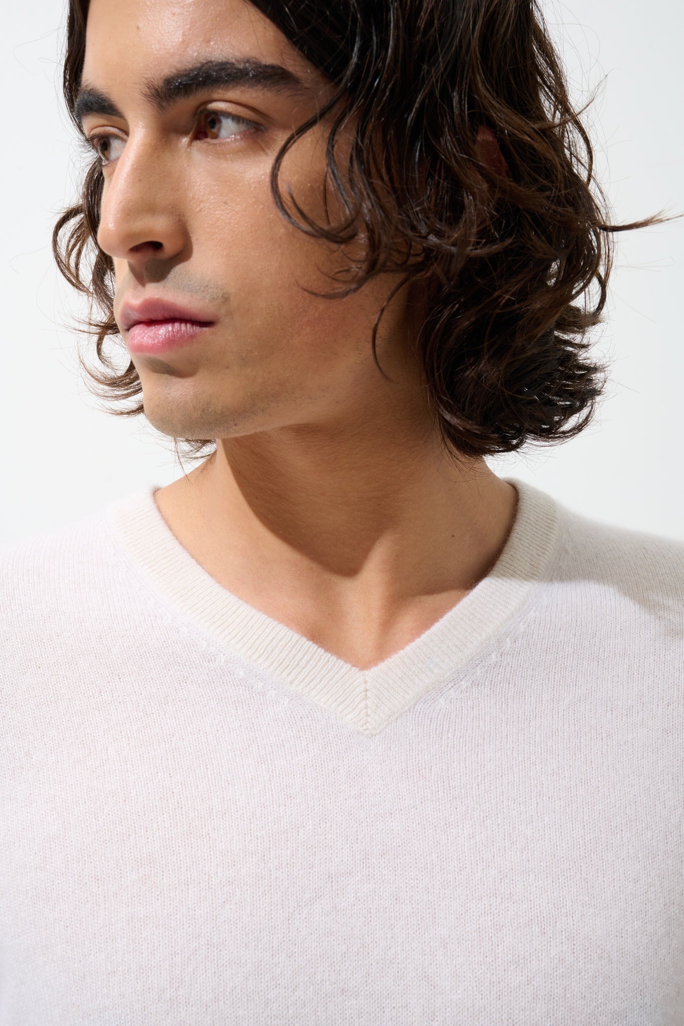 AGEL Pullover mit V-Ausschnitt Schnee 100% Kaschmir