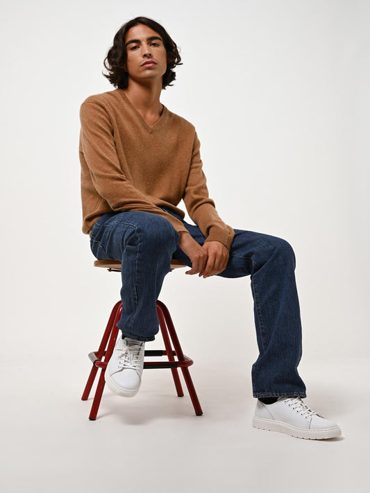 AGEL pull col v noisette 100% cachemire