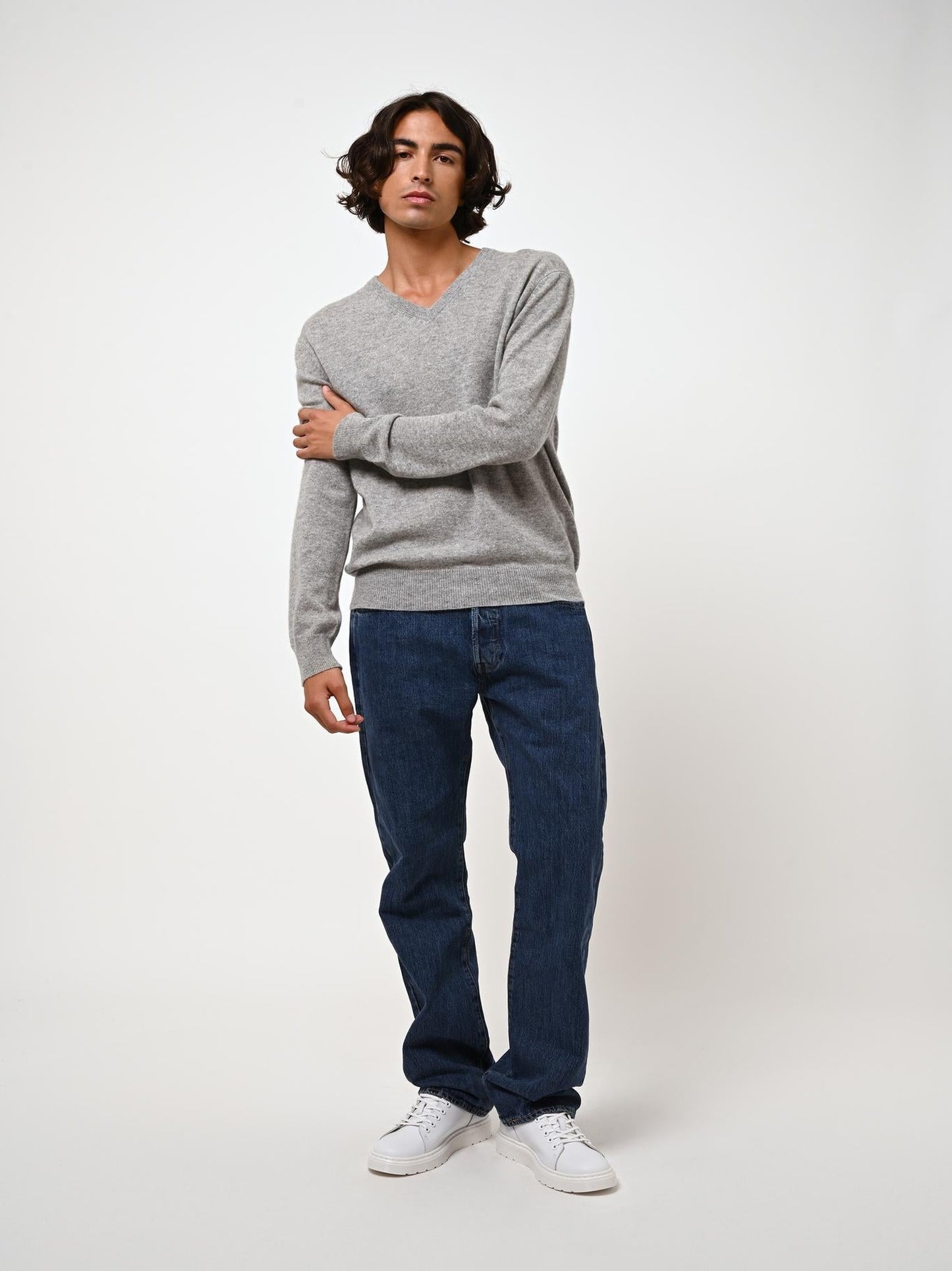 AGEL pull col v nuage chiné 100% cachemire