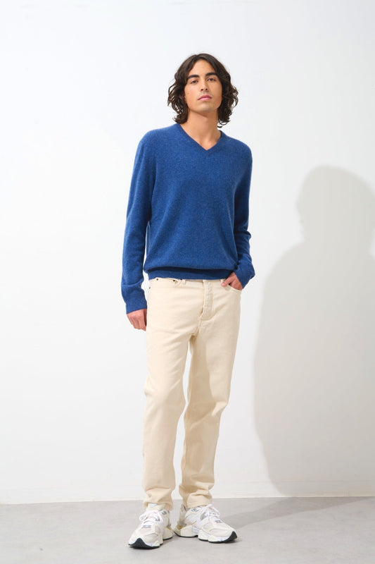 AGEL Pullover mit V-Ausschnitt ocean meliert 100% Kaschmir