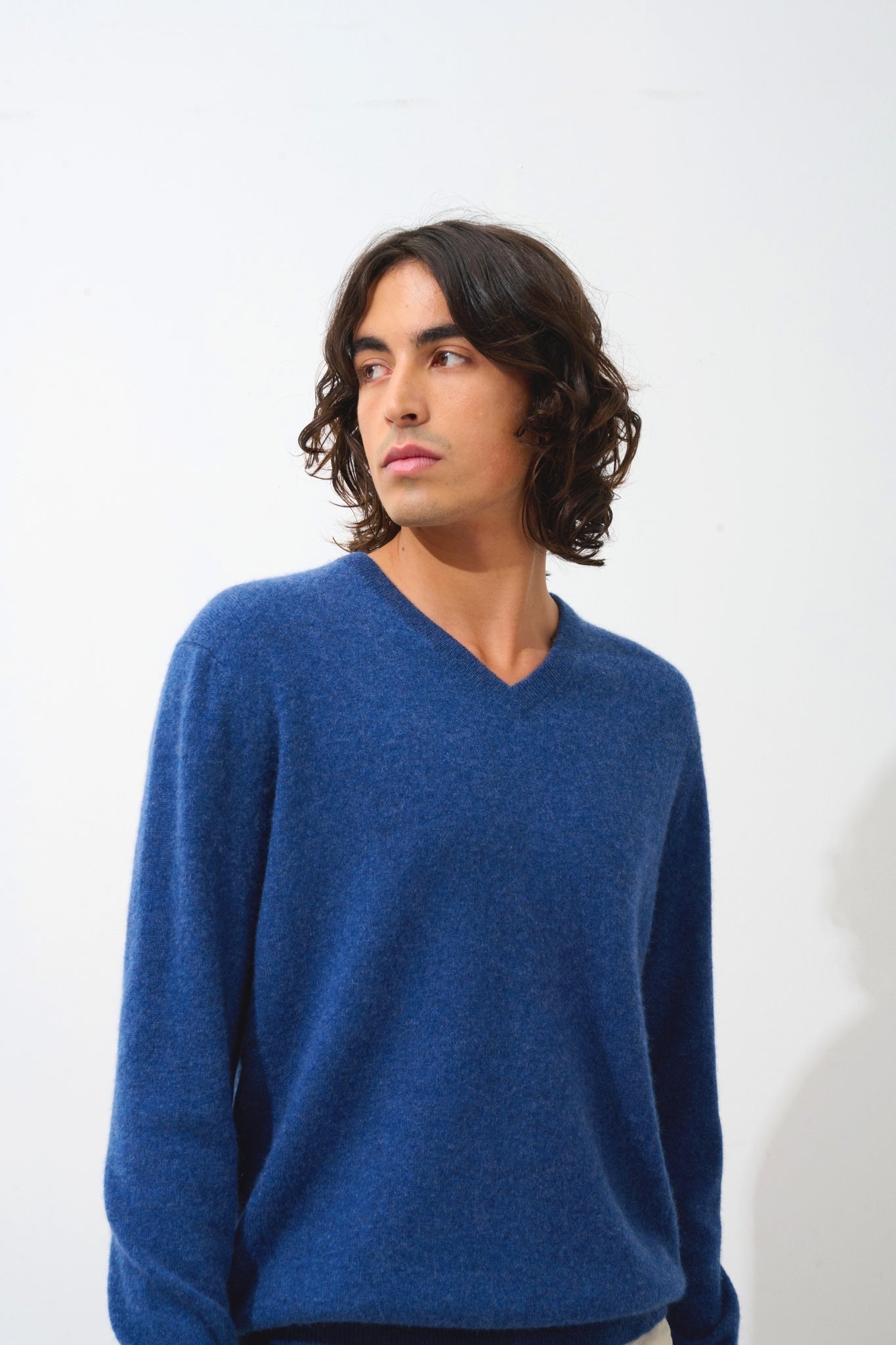 AGEL pull col v ocean chiné 100% cachemire