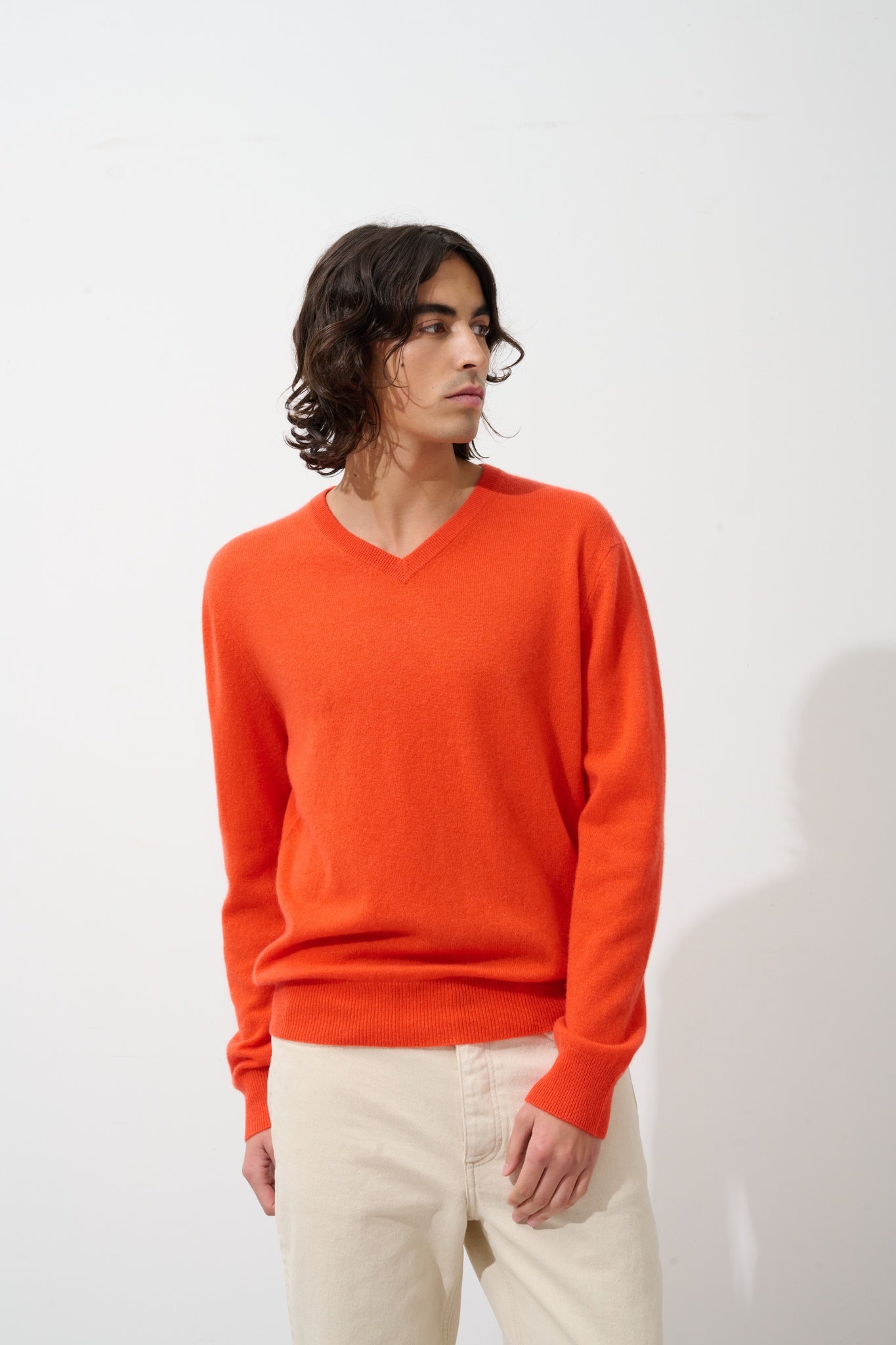 AGEL pull col v orange 100% cachemire