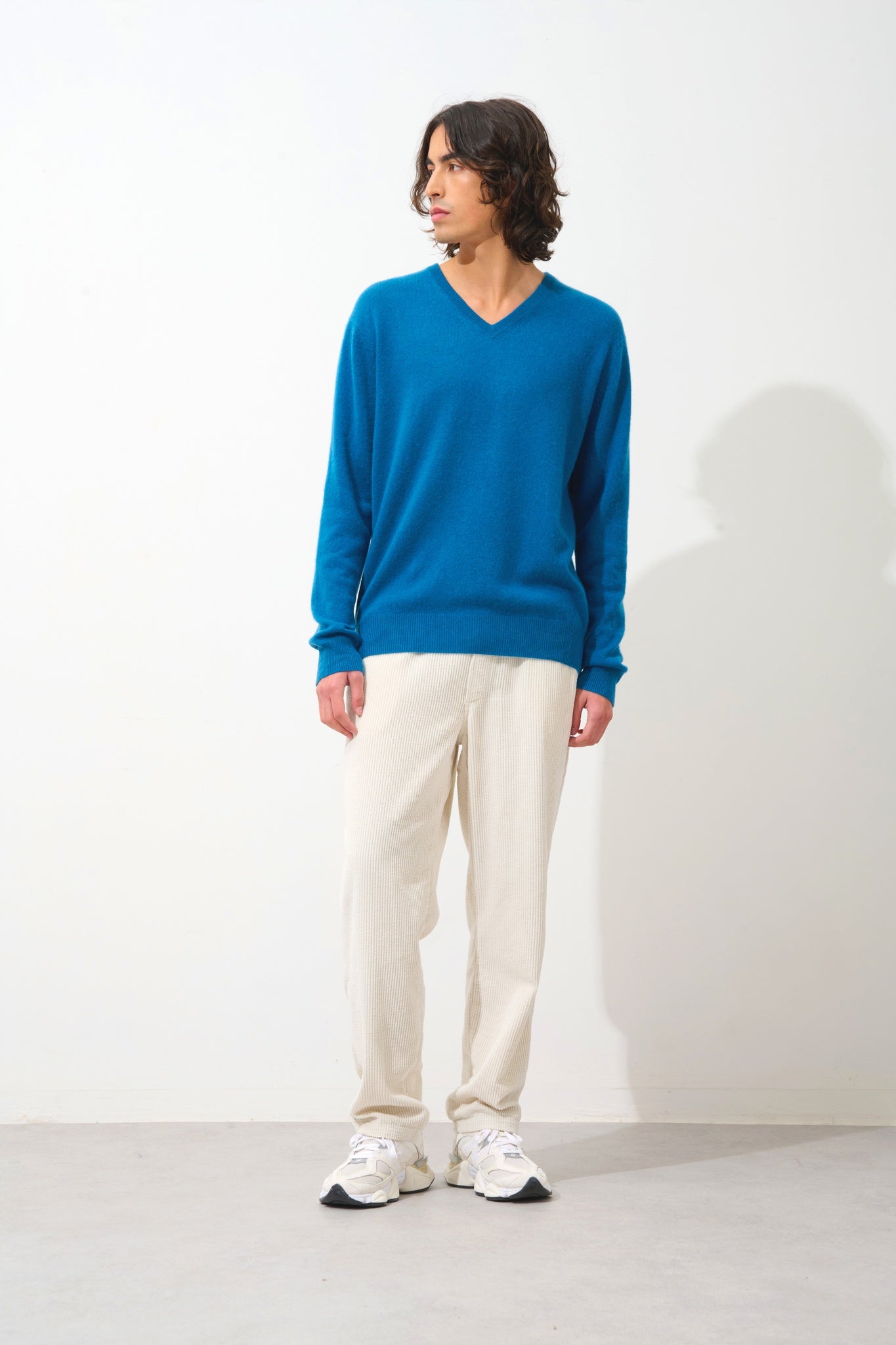 AGEL Pullover mit V-Ausschnitt Pfau 100% Kaschmir