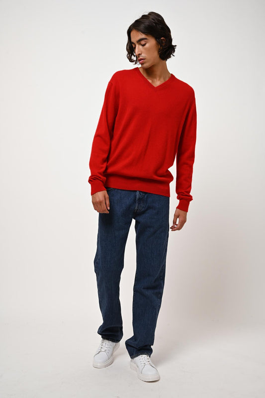 AGEL red v-neck sweater 100% cashmere