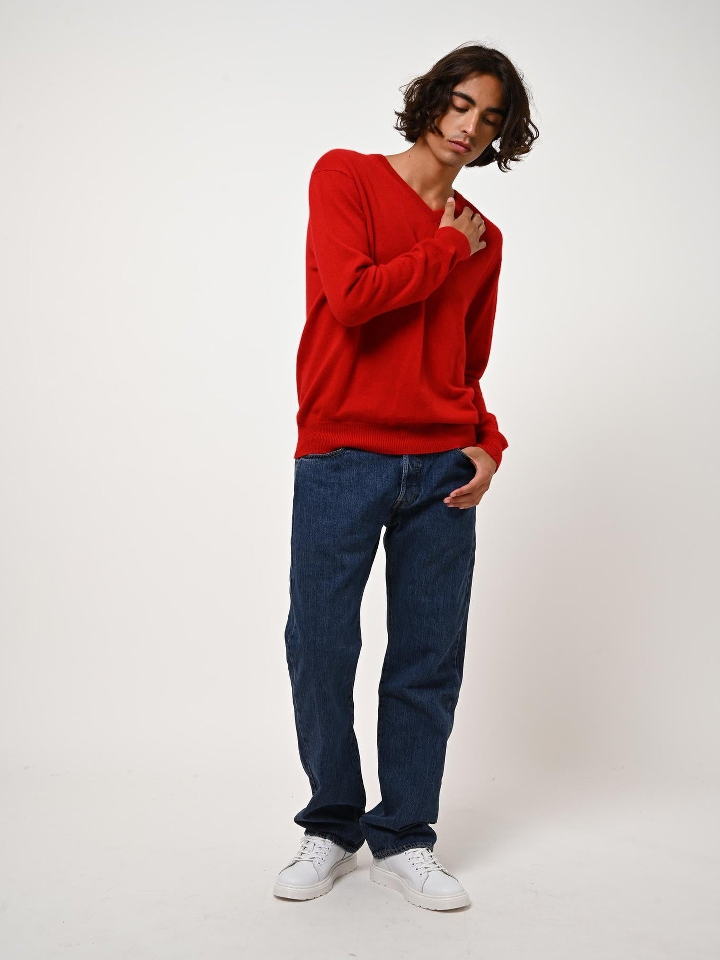 AGEL pull col v rouge 100% cachemire