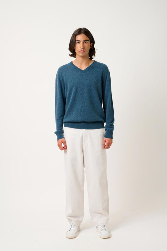 AGEL mottled duck-green v-neck sweater 100% cashmere