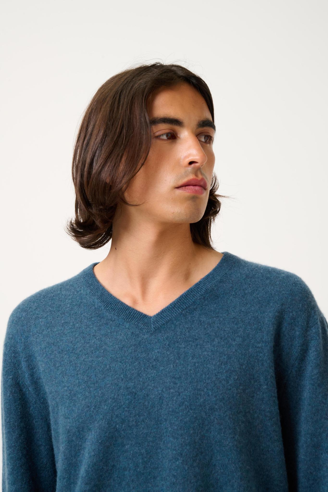 AGEL mottled duck-green v-neck sweater 100% cashmere