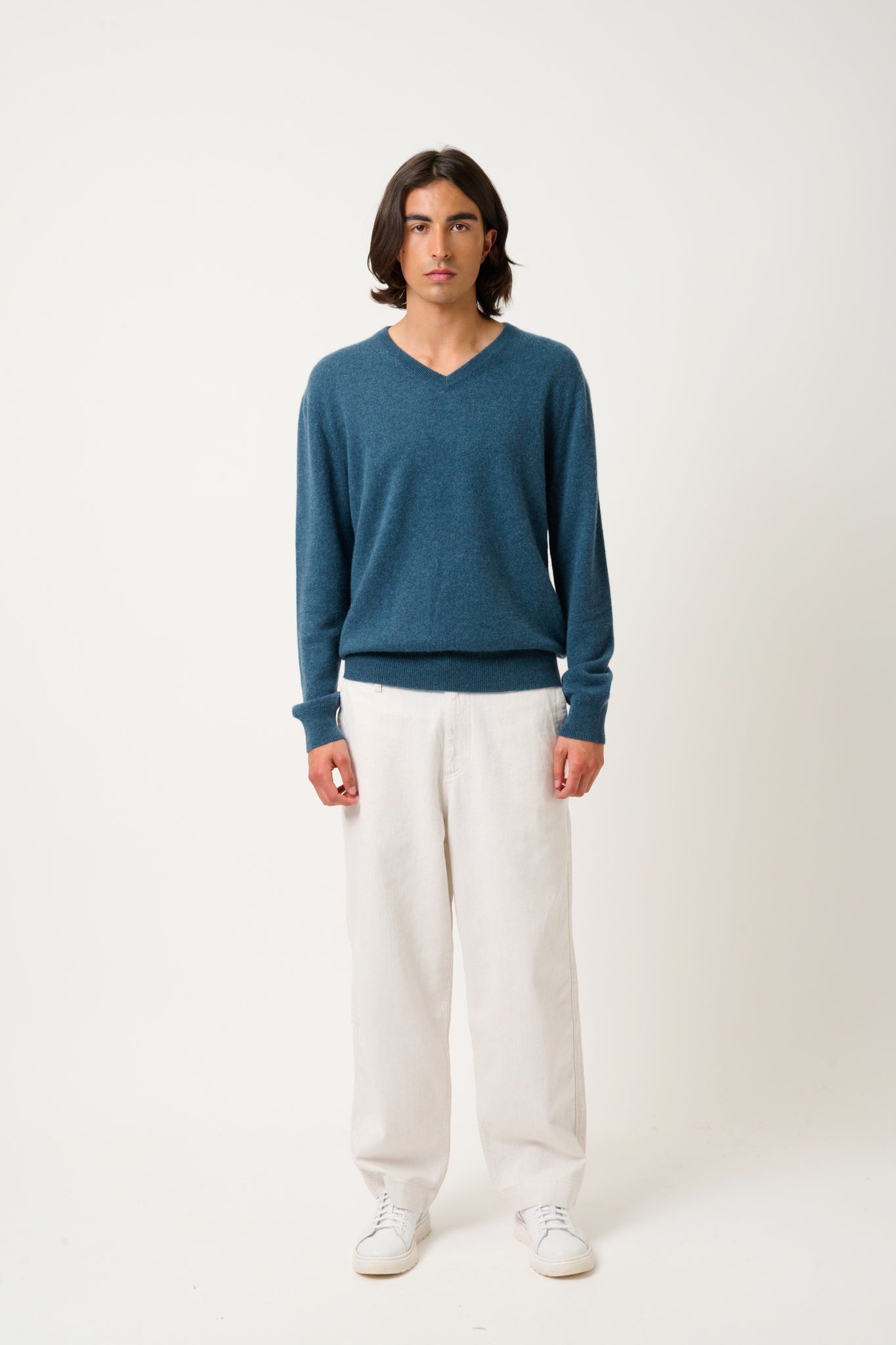 AGEL mottled duck-green v-neck sweater 100% cashmere