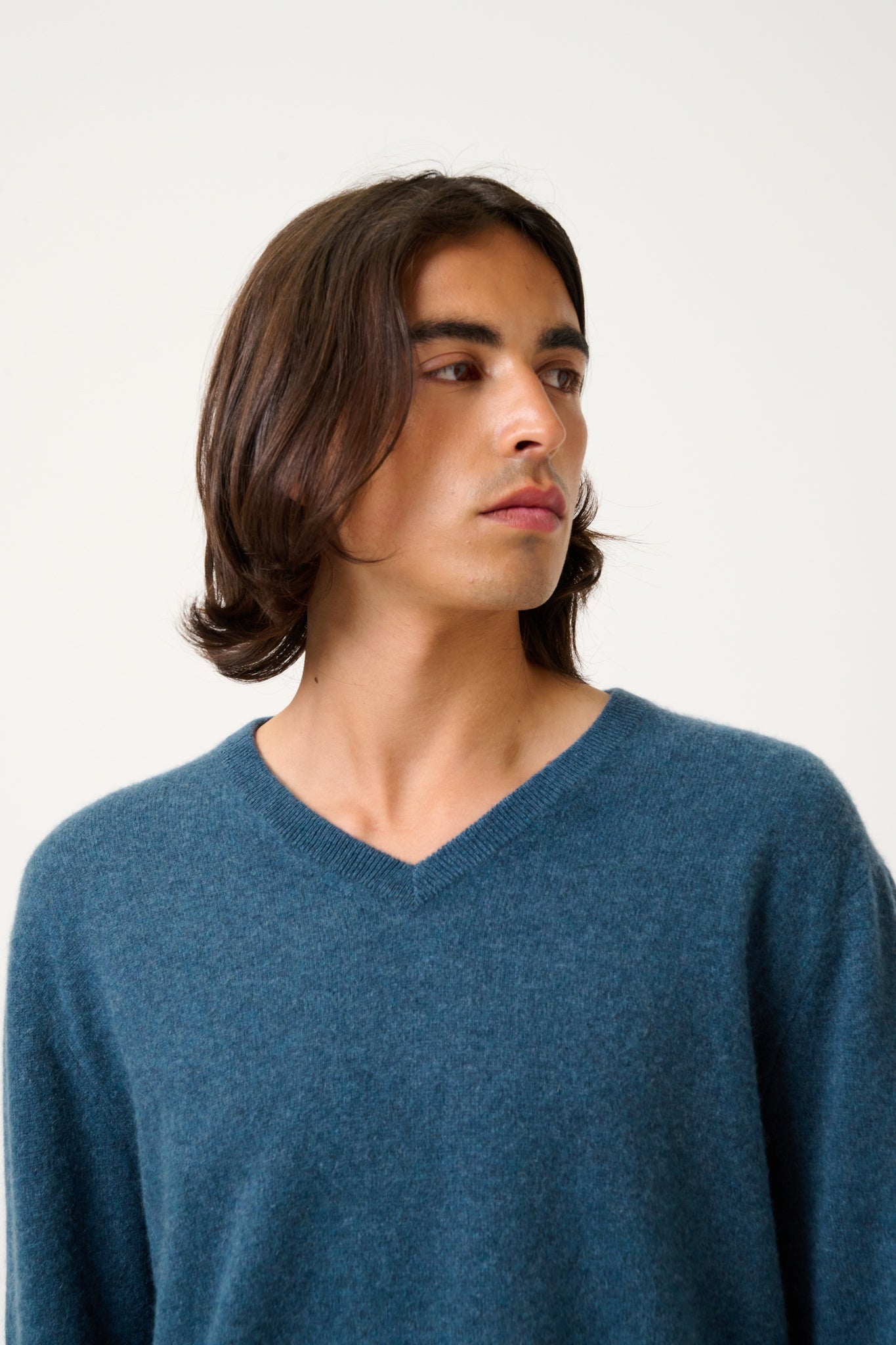 AGEL mottled duck-green v-neck sweater 100% cashmere