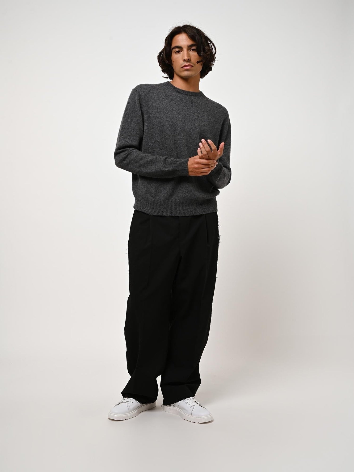 AIGLIÈRE pull col rond anthracite chiné 100% cachemire