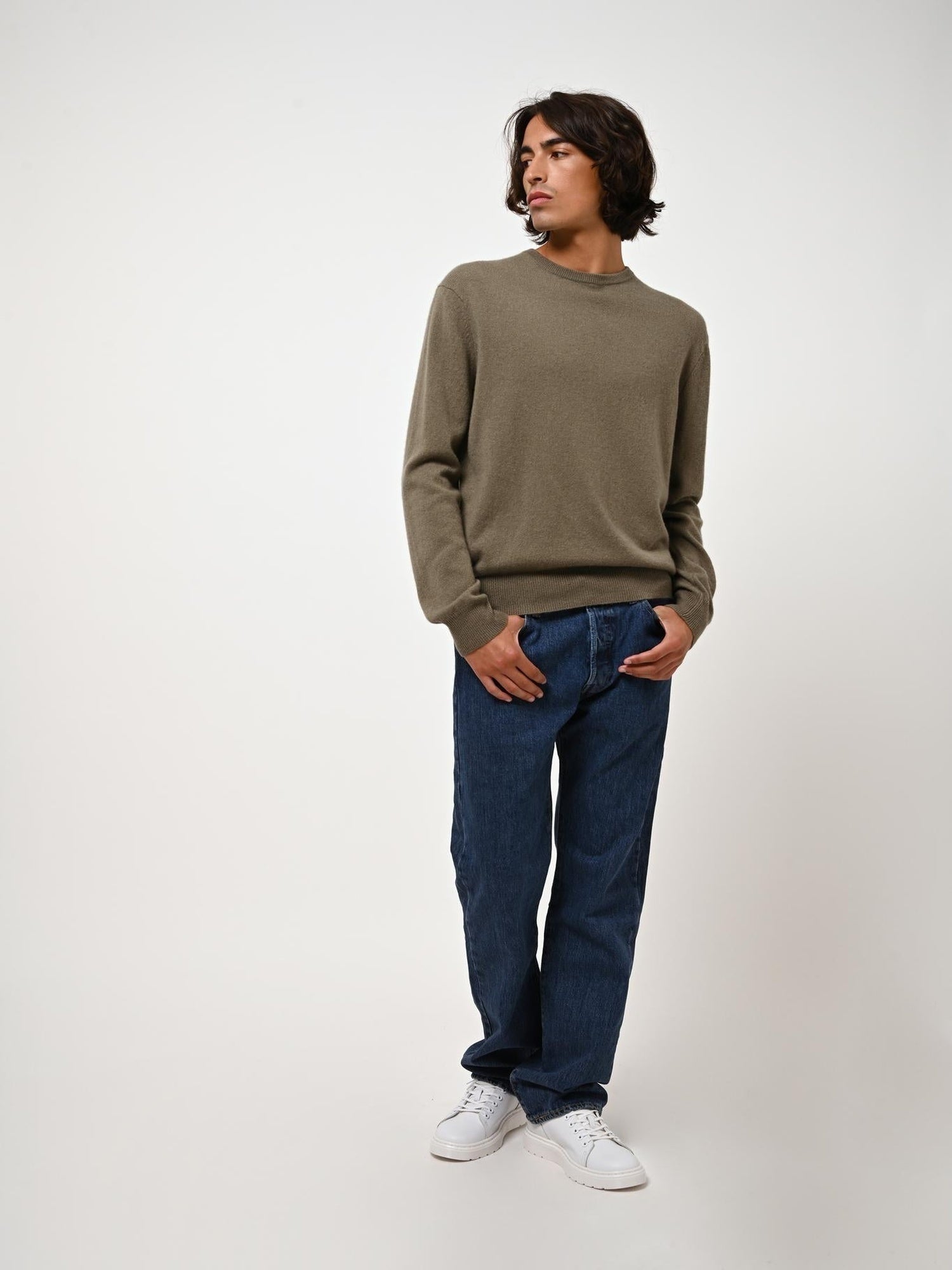 AIGLIÈRE Army Rundhalspullover 100% Kaschmir