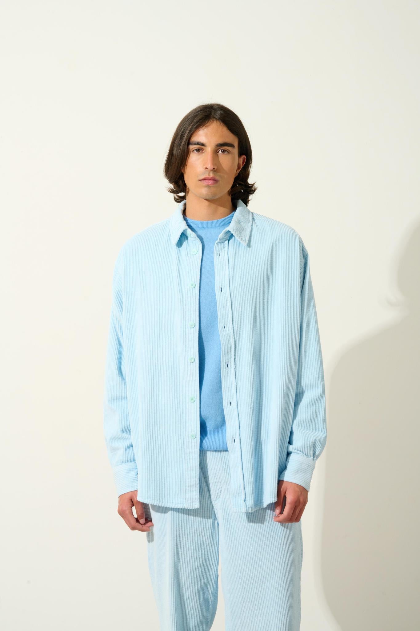 AIGLIÈRE pull col rond baby blue 100% cachemire