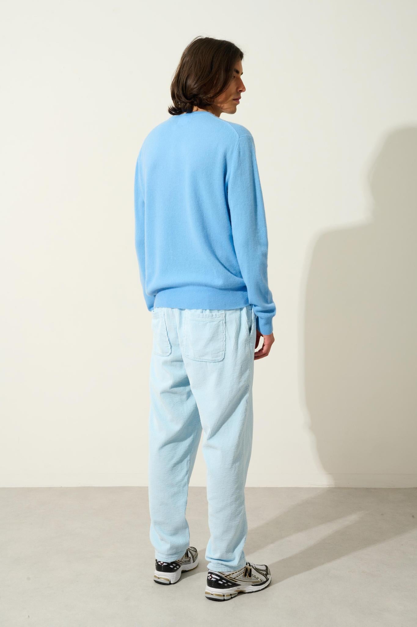 AIGLIÈRE pull col rond baby blue 100% cachemire