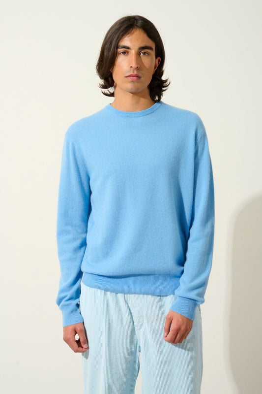 AIGLIÈRE pull col rond baby blue 100% cachemire