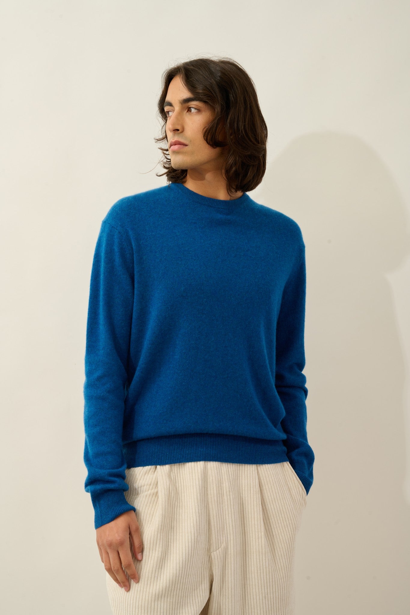 aiglière pull col rond bleu chiné 100% cachemire