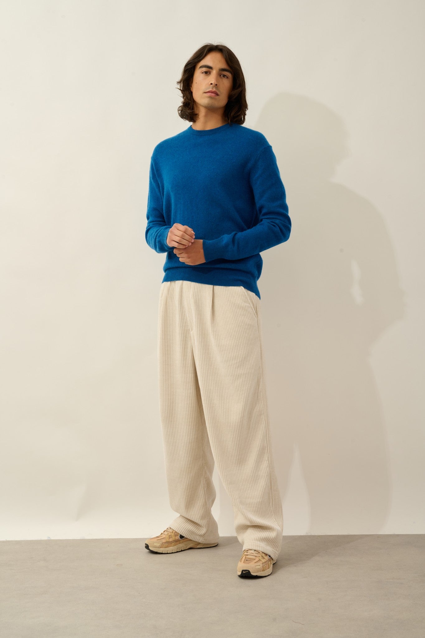 aiglière pull col rond bleu chiné 100% cachemire