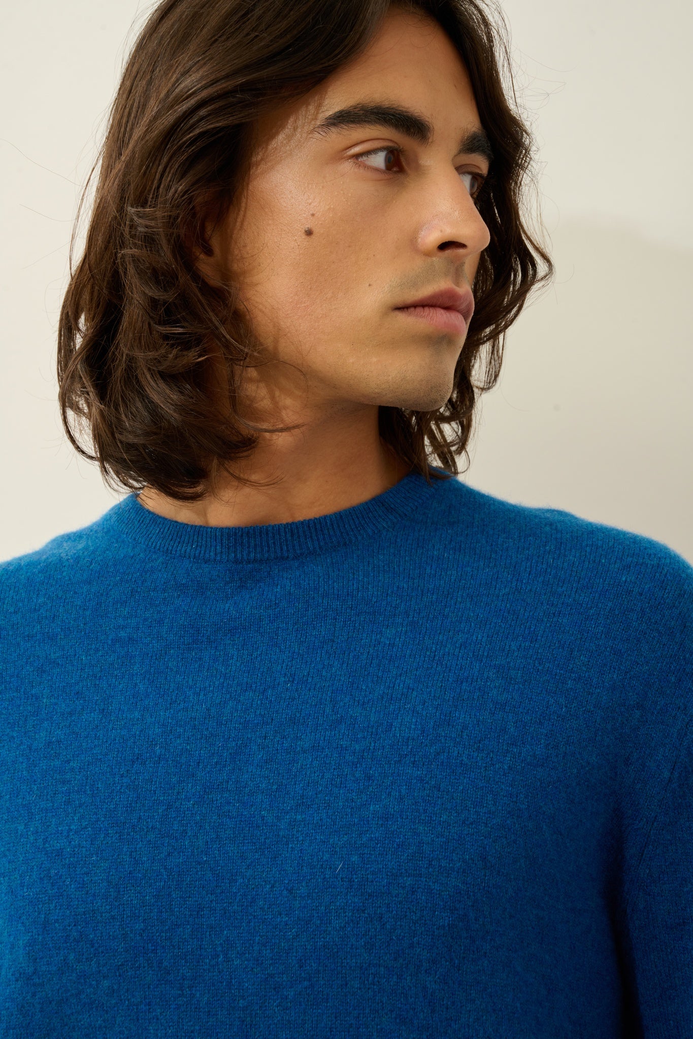 AIGLIÈRE pull col rond bleu chiné 100% cachemire